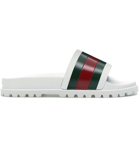 gucci stripe leather slide|Gucci original slides.